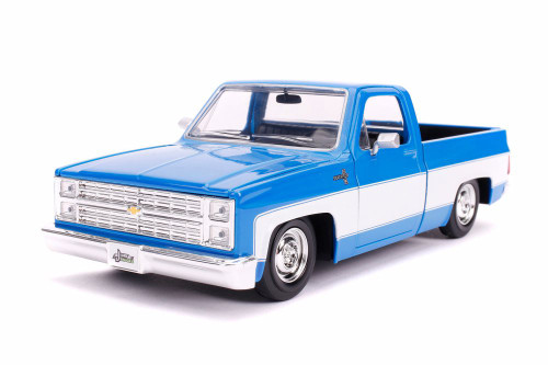 1985 Chevy C10 Pickup Stock, Glossy Blue and White - Jada 31606 - 1/24 Scale Diecast Model Toy Car