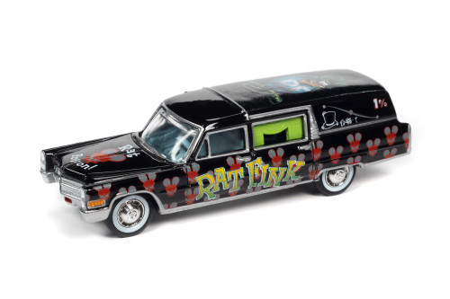 1966 Cadillac Hearse Rat Fink, Black - Johnny Lightning JLSP142/24 - 1/64 scale Diecast Model Toy Car