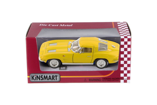 1963 Chevy Corvette Stingray, Yellow - Kinsmart 5358WYL - 1/36 scale Diecast Model Toy Car