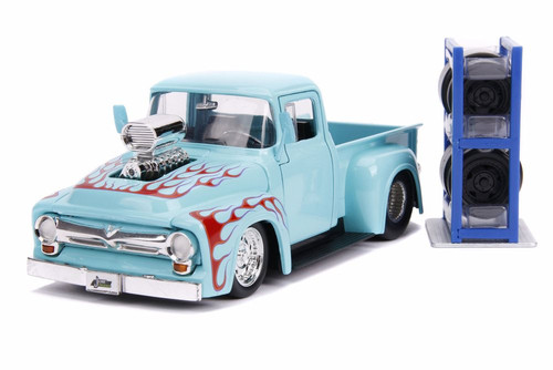 1956 Ford F-100 Pickup, Turquoise - Jada 54027/W25 - 1/24 Scale Diecast Model Toy Car