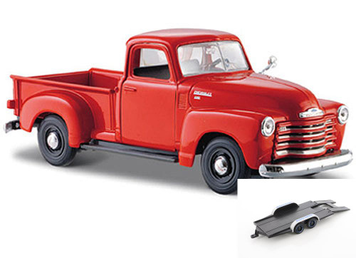 Diecast Car w/Trailer - 1950 Chevy 3100 Pickup Truck, Orange - Maisto 31952 - 1/24 Diecast Car