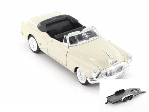 Diecast Car w/Trailer - 1953 Buick Skylark Open Convertible, White - Welly 24027C, 1/24 Diecast Car