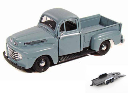 Diecast Car w/Trailer - 1948 Ford F-1 Pickup Truck, Blue - Maisto 31935 - 1/25 Scale Diecast Car