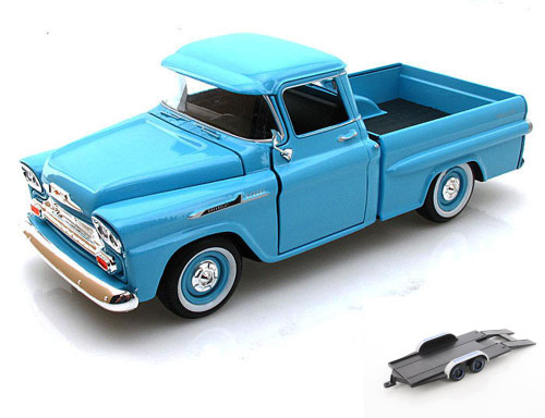 Diecast Car w/Trailer - 1958 Chevy Apache Fleetside, Light 79311 - 1/24 scale Diecast Model Toy Car