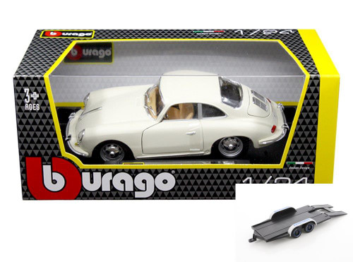 Diecast Car w/Trailer - 1961 Porsche 365B Coupe, White - Bburago 18-22079IV - 1/24 Diecast Car