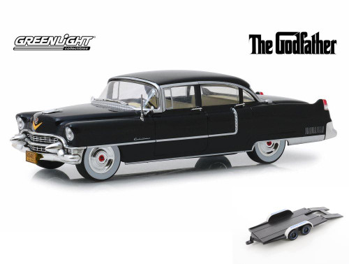 Car w/Trailer - 1955 Cadillac Fltwd Series 60, Godfather   84091 - 1/24 Scale Diecast Model Toy Car