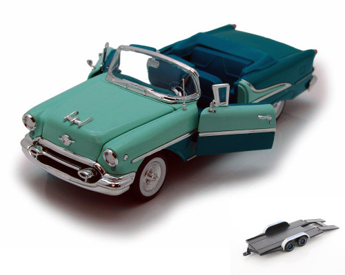 Diecast Car w/Trailer - 1955 Oldsmobile Super 88 Convertible, Green - Welly 22432 - 1/24 scale Diecast Model Toy Car (Brand New, but NOT IN BOX)