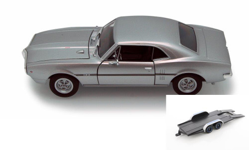 Diecast Car w/Trailer - 1967 Pontiac Firebird, Silver -  22502 - 1/24 scale Diecast Model Toy Car