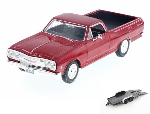 Diecast Car w/Trailer - 1965 Chevy El Camino, Metallic Red - Maisto 34977 - 1/24 Scale Diecast Car