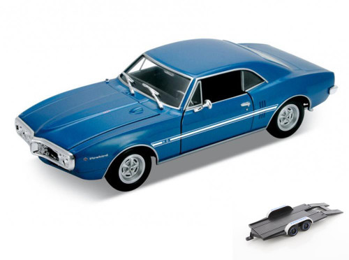 Diecast Car w/Trailer - 1967 Pontiac Firebird, Blue - Welly 22502 - 1/24 scale Diecast Model Toy Car