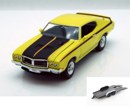 Diecast Car w/Trailer - 1970 Buick GSX, Yellow - Welly 22433 - 1/24 scale Diecast Model Toy Car (Brand New, but NOT IN BOX)