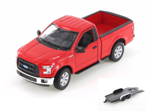 Diecast Car w/Trailer - 2015 Ford F-150 Regular Cab Pick Up, Red - Welly 24063WR - 1/24 Diecast Car