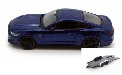 Diecast Car w/Trailer - 2015 Ford Mustang Hard Top, Blue - Showcasts 34508 - 1/24 Scale Diecast Car