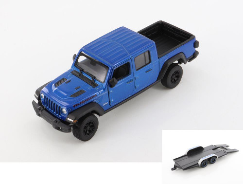 Diecast Car w/Trailer - 2020 Jeep Gladiator Pickup, Blue - Welly 24103/4D - 1/24 scale Diecast Model Toy Car
