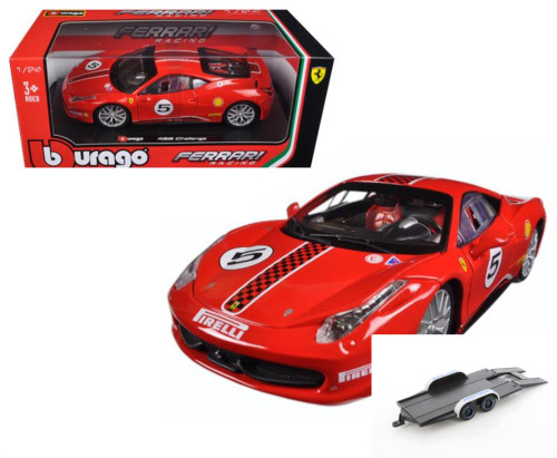 Diecast Car w/Trailer - Ferrari 458 Challenger, Red - Bburago 18-26302 - 1/24 scale Diecast Car