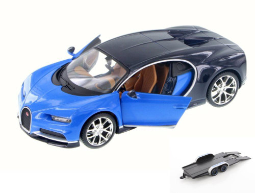 Diecast Car w/Trailer - Bugatti Chiron, Blue - Maisto 31514BU - 1/24 Scale Diecast Model Toy Car