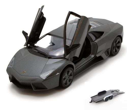 Diecast Car w/Trailer - Lamborghini Reventon, Metallic Black - Motormax 73364BK - 1/24 Diecast Car