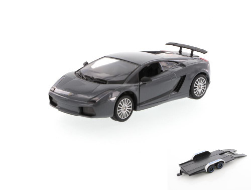 Diecast Car w/Trailer - Lamborghini Gallardo Superleggera, Gray - Showcasts 73346 - 1/24 scale Diecast Model Toy Car (Brand New, but NOT IN BOX)