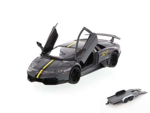 Diecast Car w/Trailer - Lamborghini Murcielago LP670-4 SV, Dark Gray - Motormax 73350SV - 1/24 Scale Diecast Model Toy Car