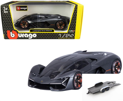 Diecast Car w/Trailer - Lamborghini Terzo Millennio, Gray - Bburago 18-21094GRY - 1/24 Diecast Car