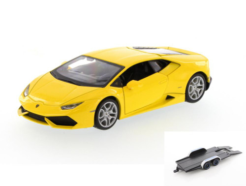 Diecast Car w/Trailer - Lamborghini Huracan Hard Top, Yellow - Showcasts 34509 - 1/24 Scale Diecast Model Toy Car (Brand New, but NOT IN BOX)