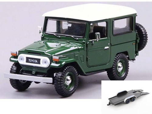 Diecast Car w/Trailer - Toyota FJ40, Green - Motor Max 79323PTM - 1/24 Scale Diecast Model Toy Car
