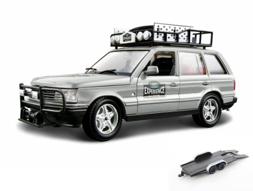 Diecast Car w/Trailer - Range Rover Safari Experience SUV, Silver - Bburago 22061, 1/24 Diecast Car