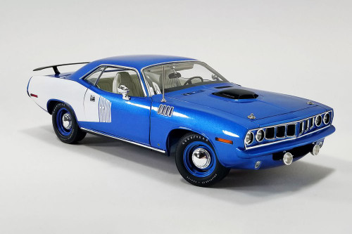 1971 Plymouth Hemi Barracuda, B5 Blue and White - Acme A1806123 - 1/18 scale Diecast Model Toy Car