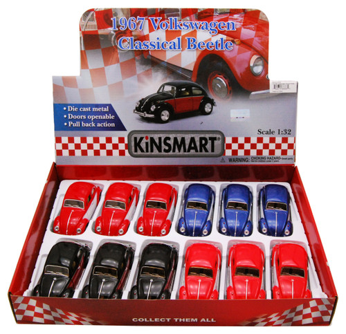 1967 Volkswagen Classical Beetle Hard Top Diecast Car Package - Box of 12 1/32 Scale Diecast Model Cars, Assorted Colors