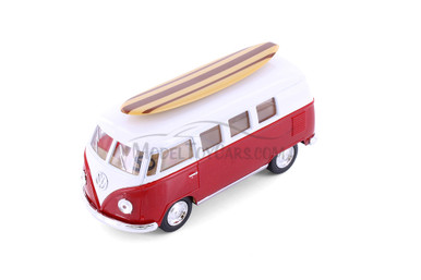 1962 Volkswagen Classic Bus w/ Surfboard, Red - Kinsmart 5060DS1