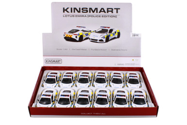 Box of 12 Lotus Emira Police Edition, White - Kinsmart 5441DP - 1