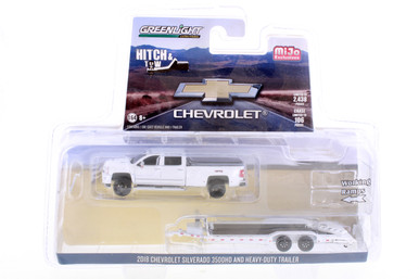 Chevy Silverado 3500 Dually with Flatbed Trailer, White