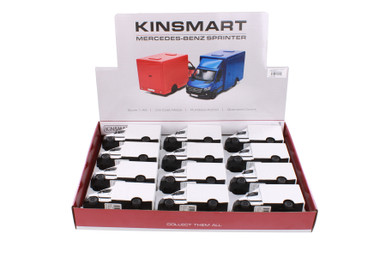 Box of 12 Mercedes-Benz Sprinter Box Truck, White - Kinsmart