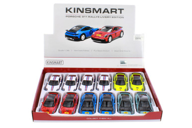 Box of 12 Porsche 911 Rallye Livery Edition, ASSTD - Kinsmart