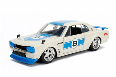 1971 Nissan Skyline GT-R Hard Top, White with blue - Jada 30009DP1