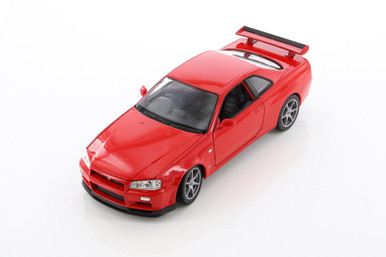 Nissan R34 Skyline GT-R ミニカー 1/64 RED PA Nissan Skyline GT-R R34 Z-Tune FNF Red Livery 1:64 by Fast