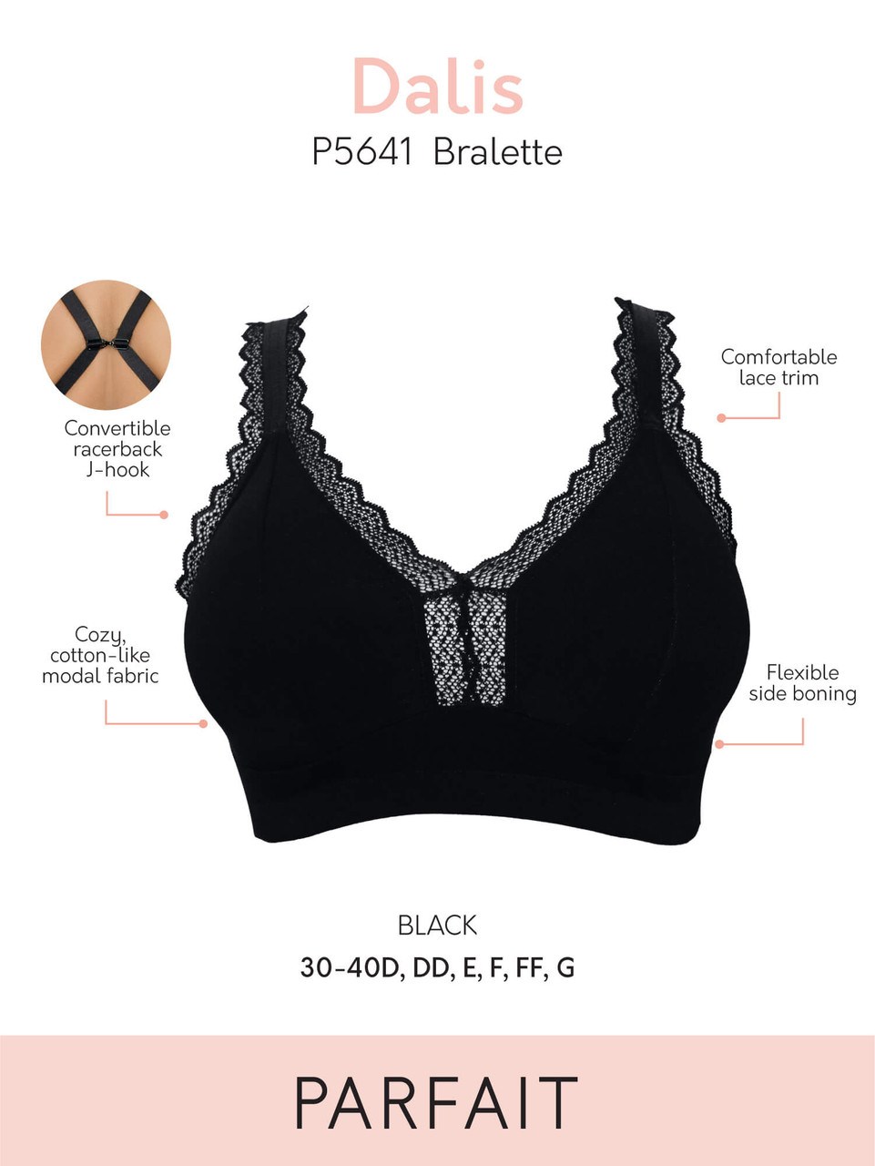 Parfait Dalis Bra Sized Non-Underwire Modal & Lace J-Hook Bralette (Ba –  LES SAISONS
