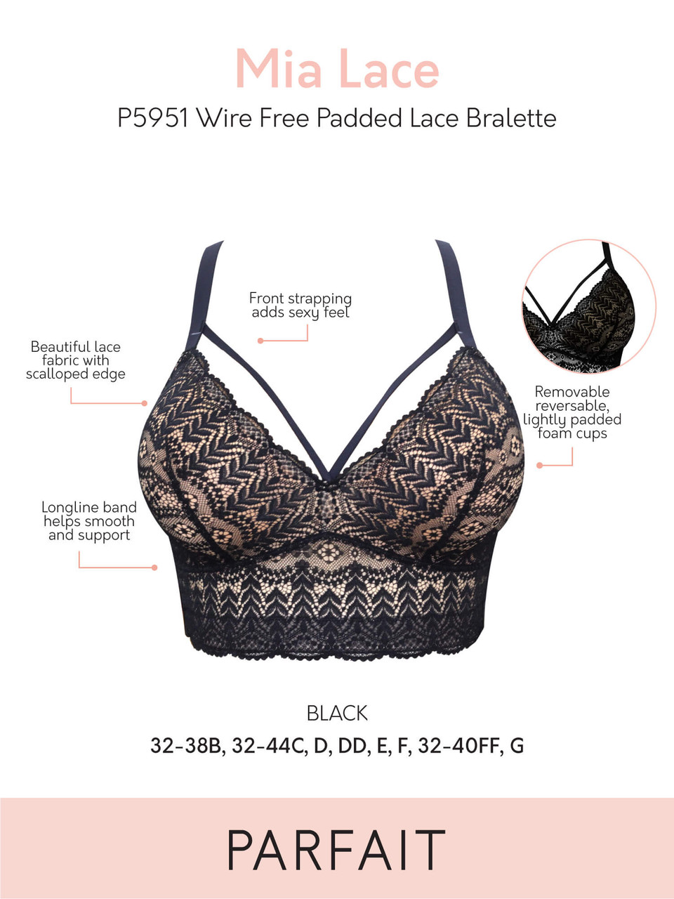 Mia Lace Bralette for Women, Unpadded and Unlined Wireless Bra