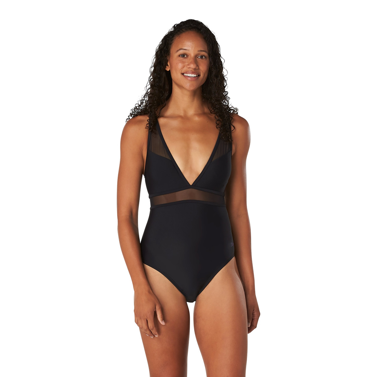 Black One-Piece Swimsuit With Mesh Sides by Flash You And Me