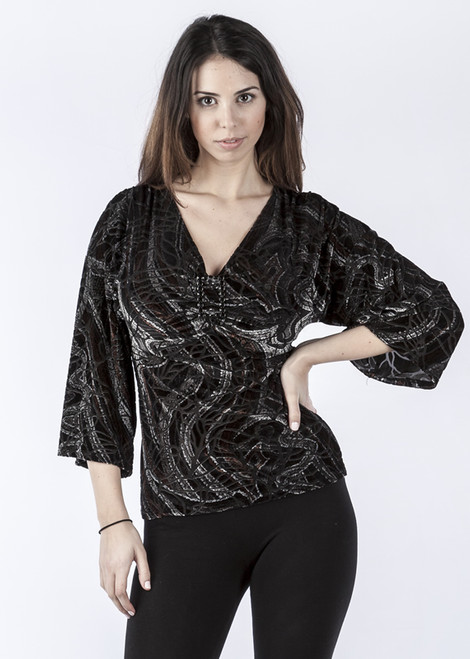 Arianne 3 Quarter Sleeve Crushed Velvet Top with Buckle At the Front 9942