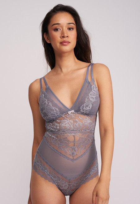 Montelle Silver Dreams Double Layer Triangle Mesh & Lace Bodysuit 9093