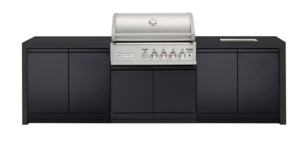 Premium 4B gas black outdoor kitchen, Double side cabinets with 1 x flat bench top, 1 x under bench sink