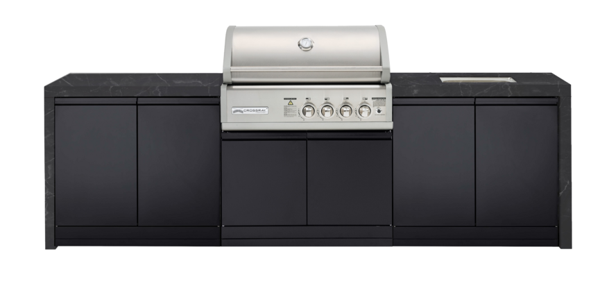 CROSSRAY X-Origin Premium Gas Outdoor Kitchen  Double side cabinets with 1 x flat bench top, 1 x under bench sink - black benchtop