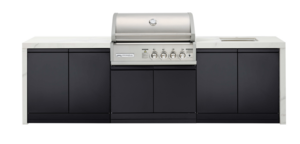 Premium 4B gas white outdoor kitchen, Double side cabinets with 1 x flat bench top, 1 x under bench sink
