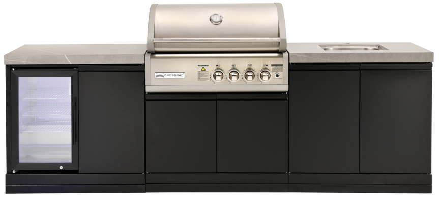 CROSSRAY X-Origin Classic Gas Outdoor Kitchen Double side cabinets with 1 x flat bench top, under bench sink and single fridge