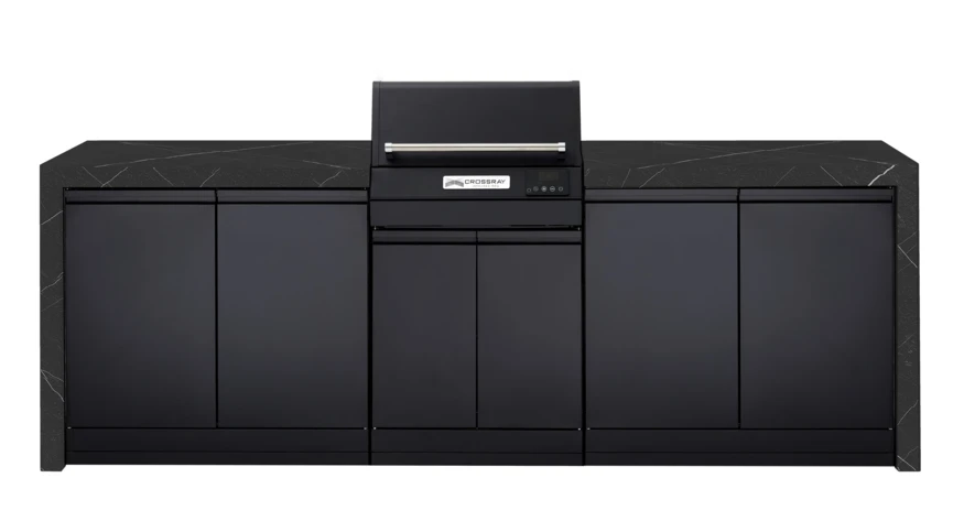 CROSSRAY eXtreme Premium Electric Outdoor Kitchen Double side cabinets with flat bench tops - black benchtop