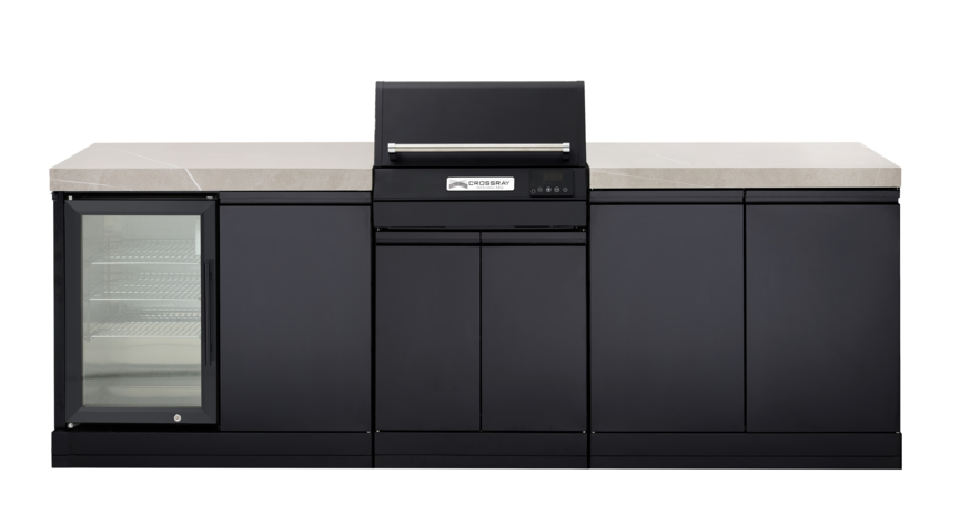 CROSSRAY eXtreme Classic Electric Outdoor Kitchen, Double side cabinets with flat bench tops and single fridge
