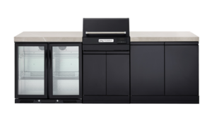 eXtreme grey Electric Outdoor Kitchen, Double side cabinets with flat bench tops and double fridge