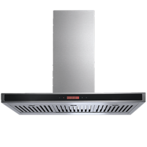 90cm Flat Island Canopy Rangehood, Stainless With Black Glass