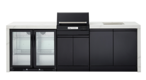 eXtreme white Electric Outdoor Kitchen, Double side cabinets with 1 x flat bench top, under bench sink and double fridge